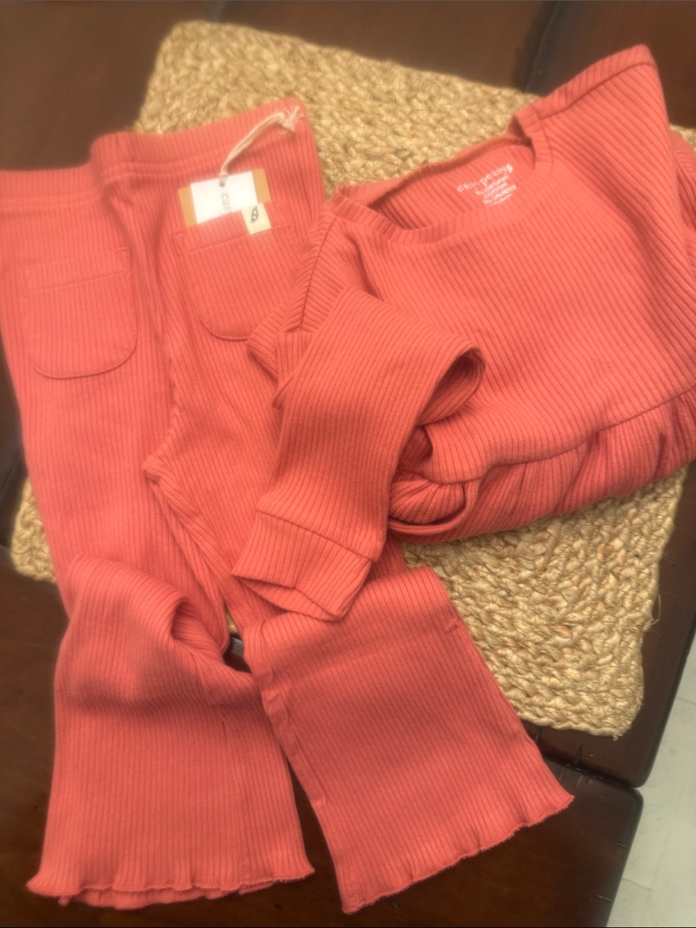 Kids Ribbed Matching Set in Coral - Comfortable Two-Piece Outfit